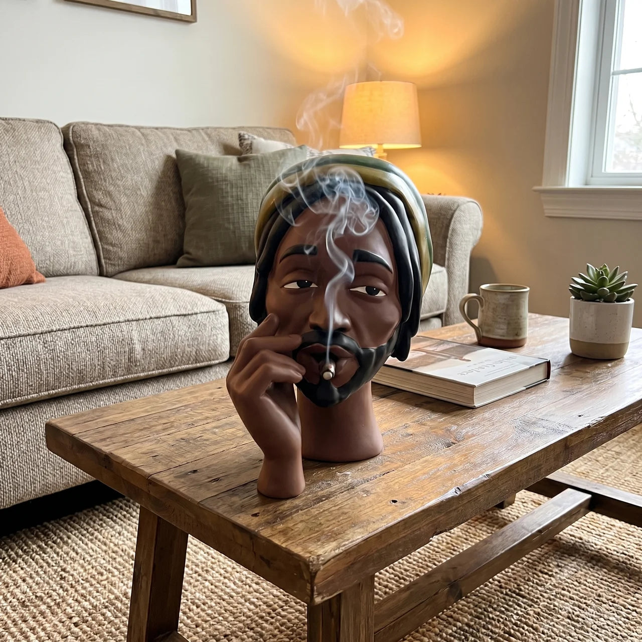 Modern Black Woman Smoking Face Incense Burner