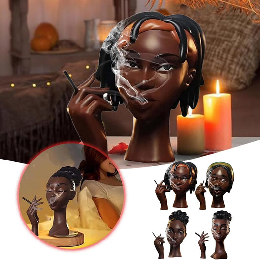 Modern Black Woman Smoking Face Incense Burner