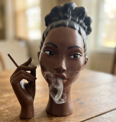 Modern Black Woman Smoking Face Incense Burner