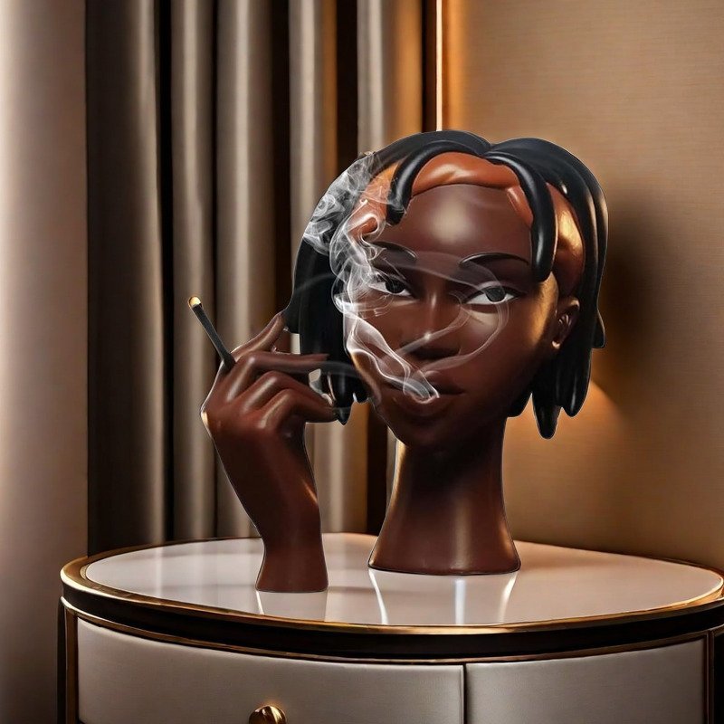 Modern Black Woman Smoking Face Incense Burner