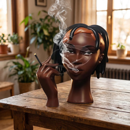 Modern Black Woman Smoking Face Incense Burner