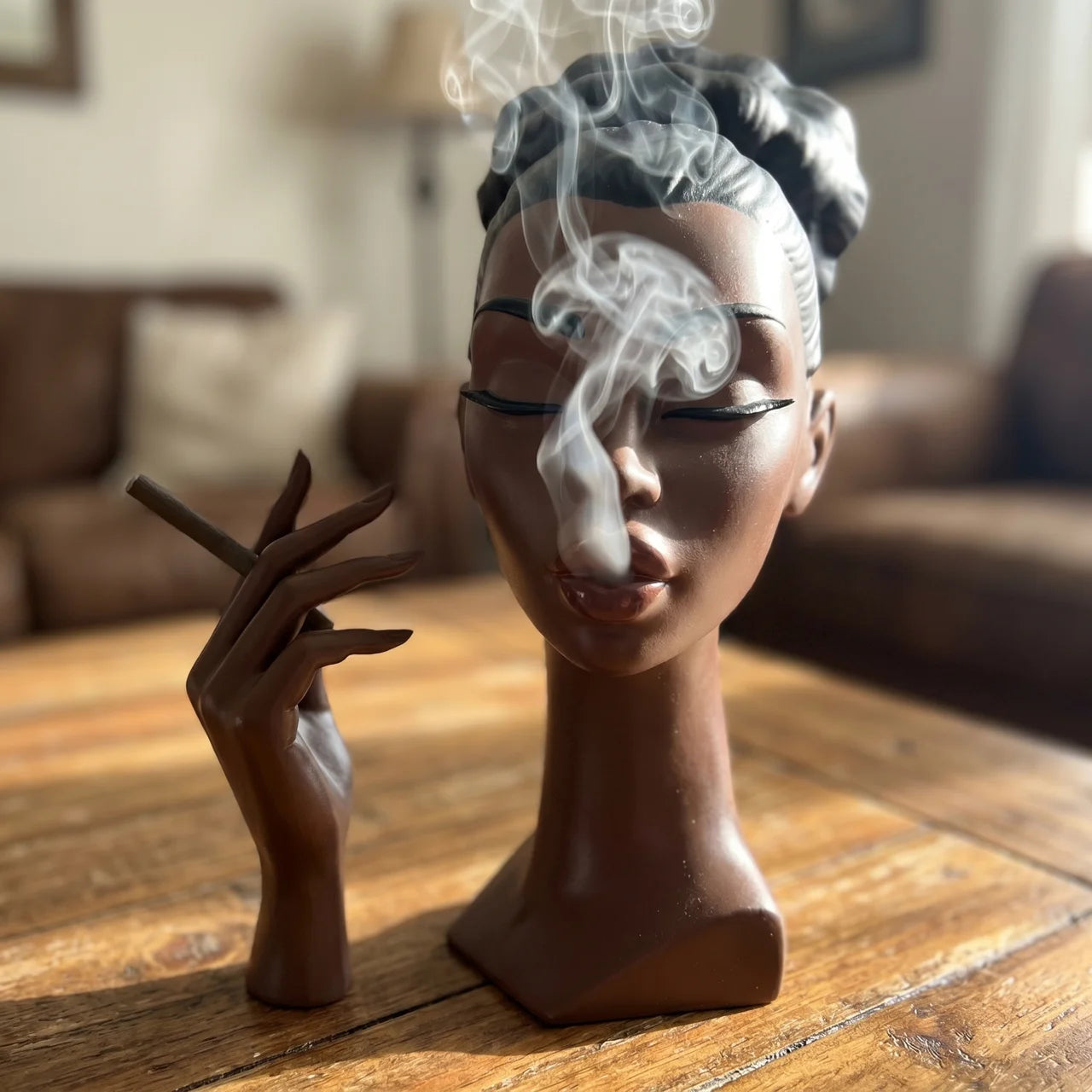 Modern Black Woman Smoking Face Incense Burner
