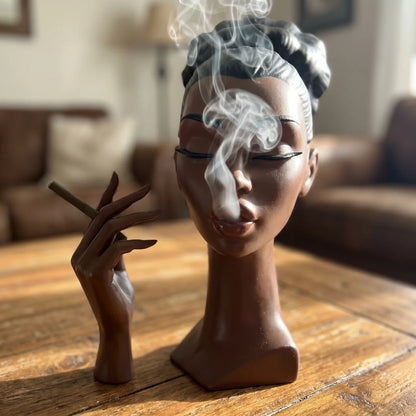 Modern Black Woman Smoking Face Incense Burner